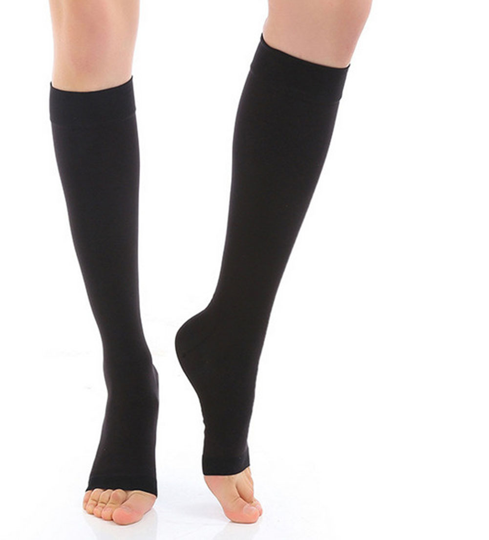 Medias médicas de compresión para pantorrilla, medias de presión graduadas para dar forma a las venas varicosas, medias elásticas con punta abierta hasta la rodilla, S-XL