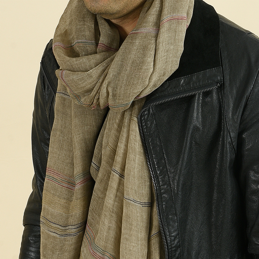 Moda masculina cachecol de algodão linho fio-tingido listrado cachecóis masculinos borla longo xale outono inverno acessórios masculinos bufanda envoltórios