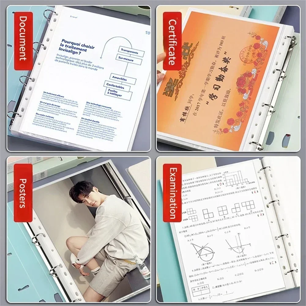 A4 File Folders Display Book 4 Hole Binder Folders Morandi Color Waterproof Document Ring Binder Folder Office School Supplies