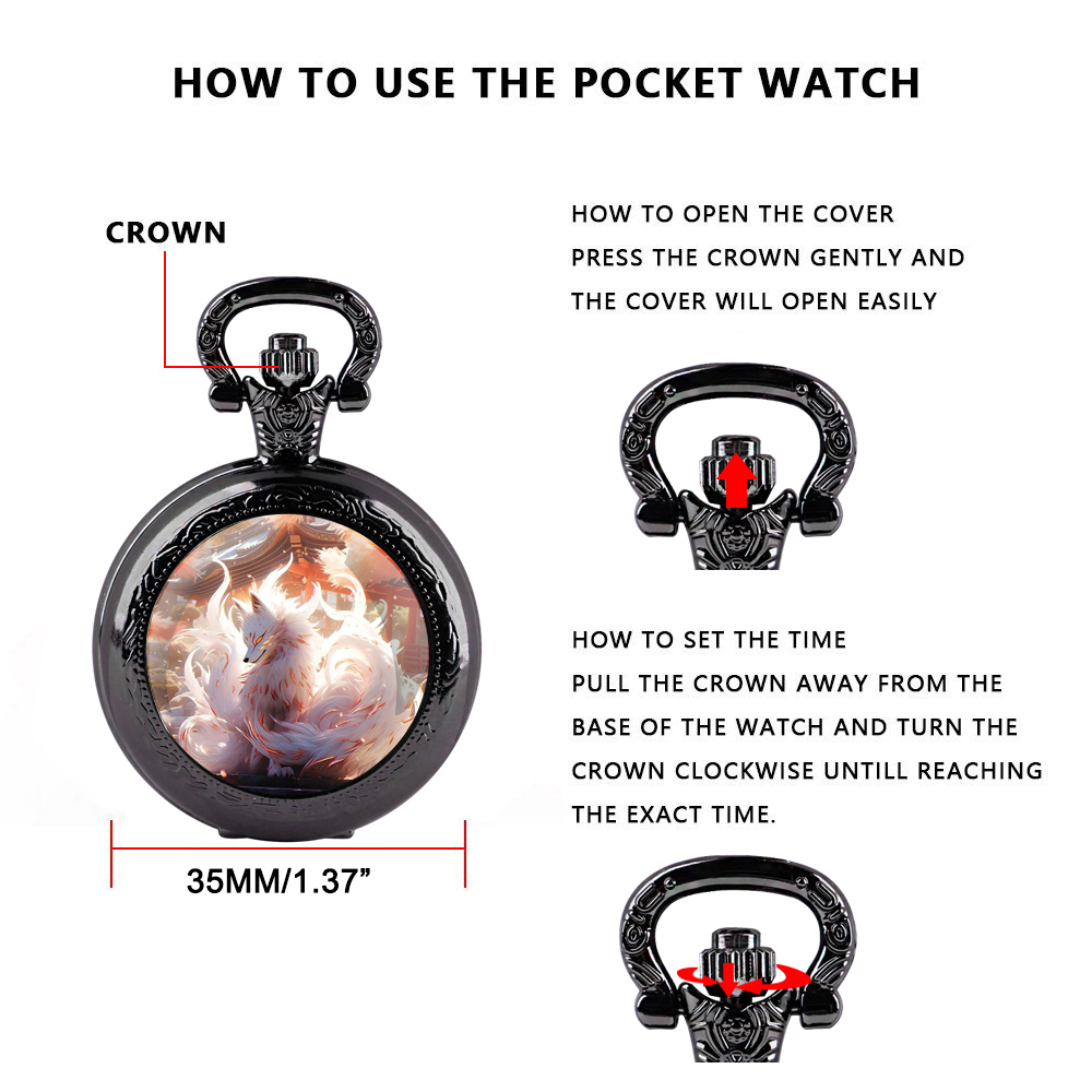 Nine-tailed Fox Creative Design Pendant Quartz Pocket Watch Souvenir Chain Pocket Watch Arabic Numerals With Personality Gift