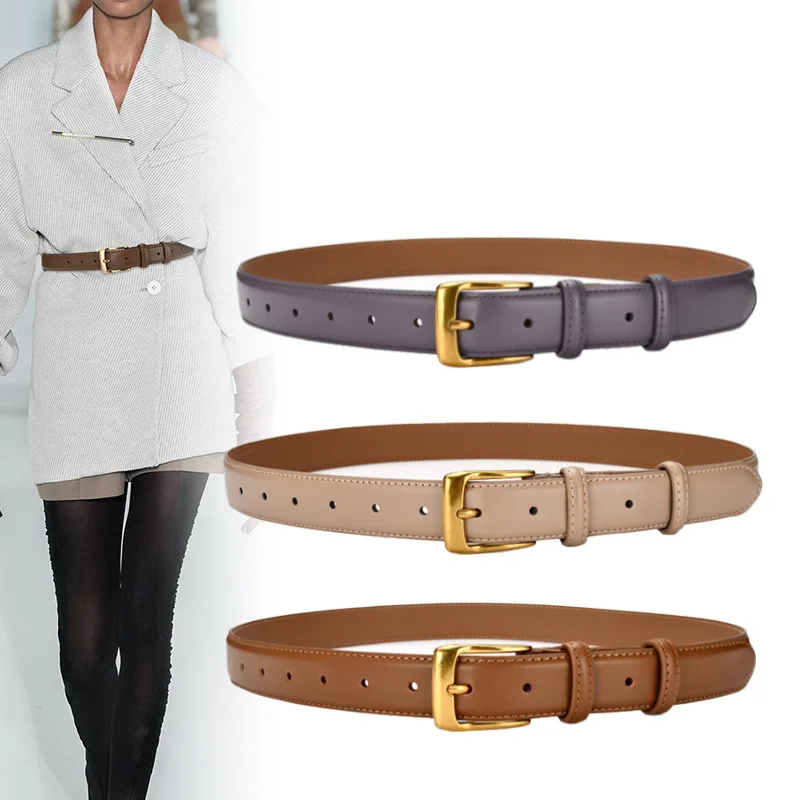 Nuevo cinturón de cuero genuino de diseñador de lujo para mujer, hebilla de Metal de alta calidad, cinturilla ajustable, cinturones vaqueros finos a la moda para mujer