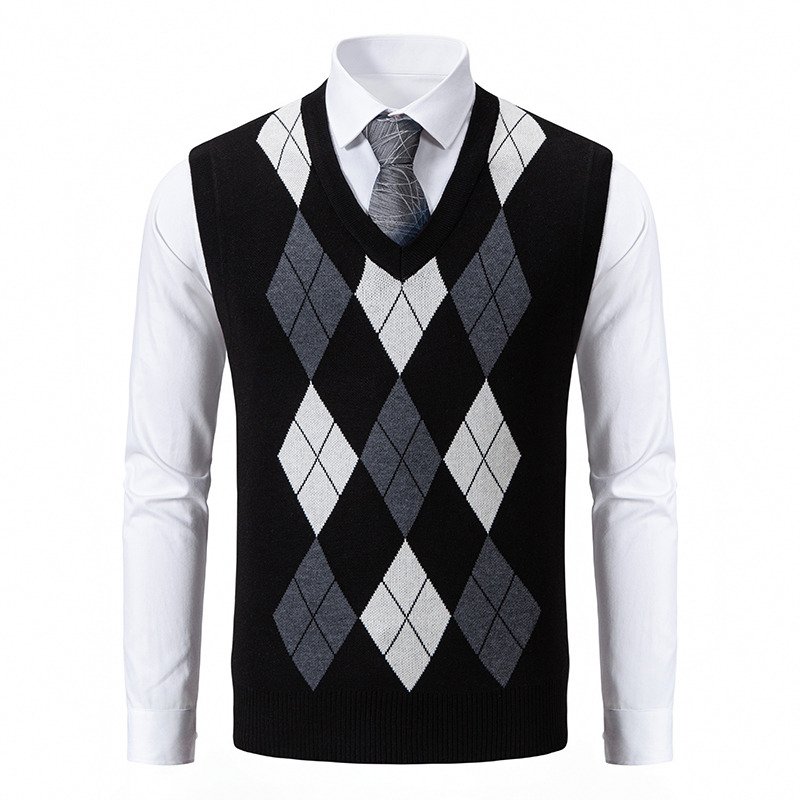 Heren Zachte Trui Vest Lente Herfst Mouwloze Gebreide Trui Man Vader Mode Gebreide Vesten Zwart Grijs Plaid S-2XL