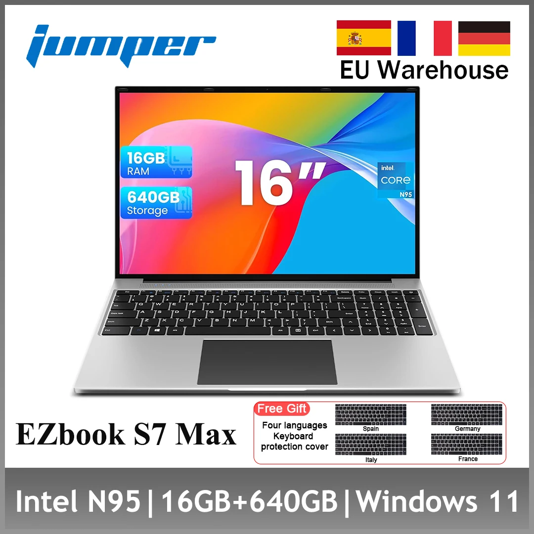 Jumper S7MAX Laptop 16 Zoll Intel N95 16 GB RAM + 128 GB EMMC + 512 GB SSD Windows 11 Notebook Leichter Business-Computer
