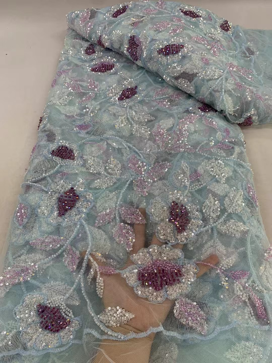 Afrikanischer Pailletten-Spitzenstoff 2025, hochwertige Spitze, nigerianischer französischer Tüll, Perlen-Spitzenstoffe zum Nähen von Hochzeits-Party-Kleidern