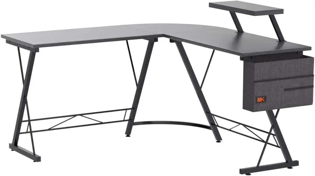 ODK Scrivania Gaming con Supporto per Monitor, Scrivania Gaming Angolare a L con Porta Cuffie per Gamer Nero 127x127cm