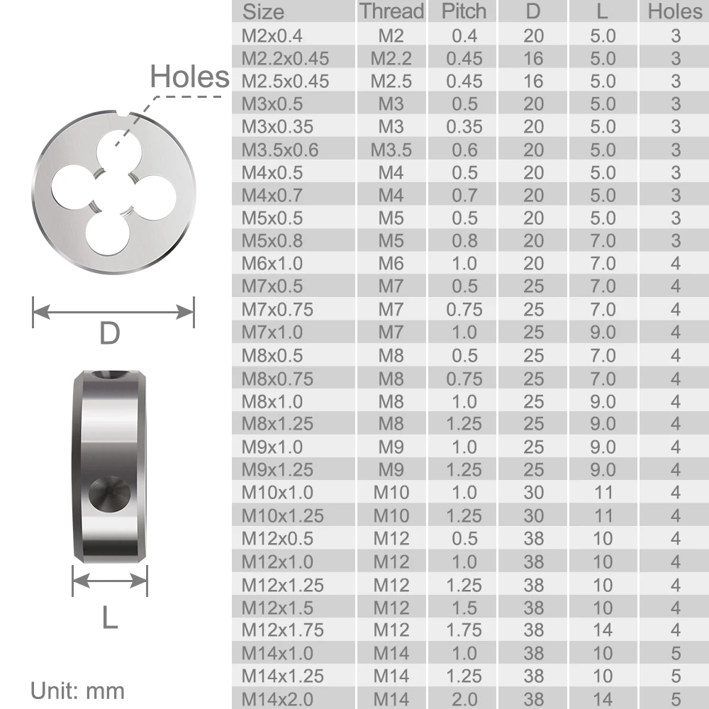 Troquel de rosca XCAN, troquel redondo métrico de mano derecha, troquel de roscado de acero de aleación, herramientas de corte de Metal M1 M2 M3 M4 M5 M6 M8 M10 M10 M12 M14