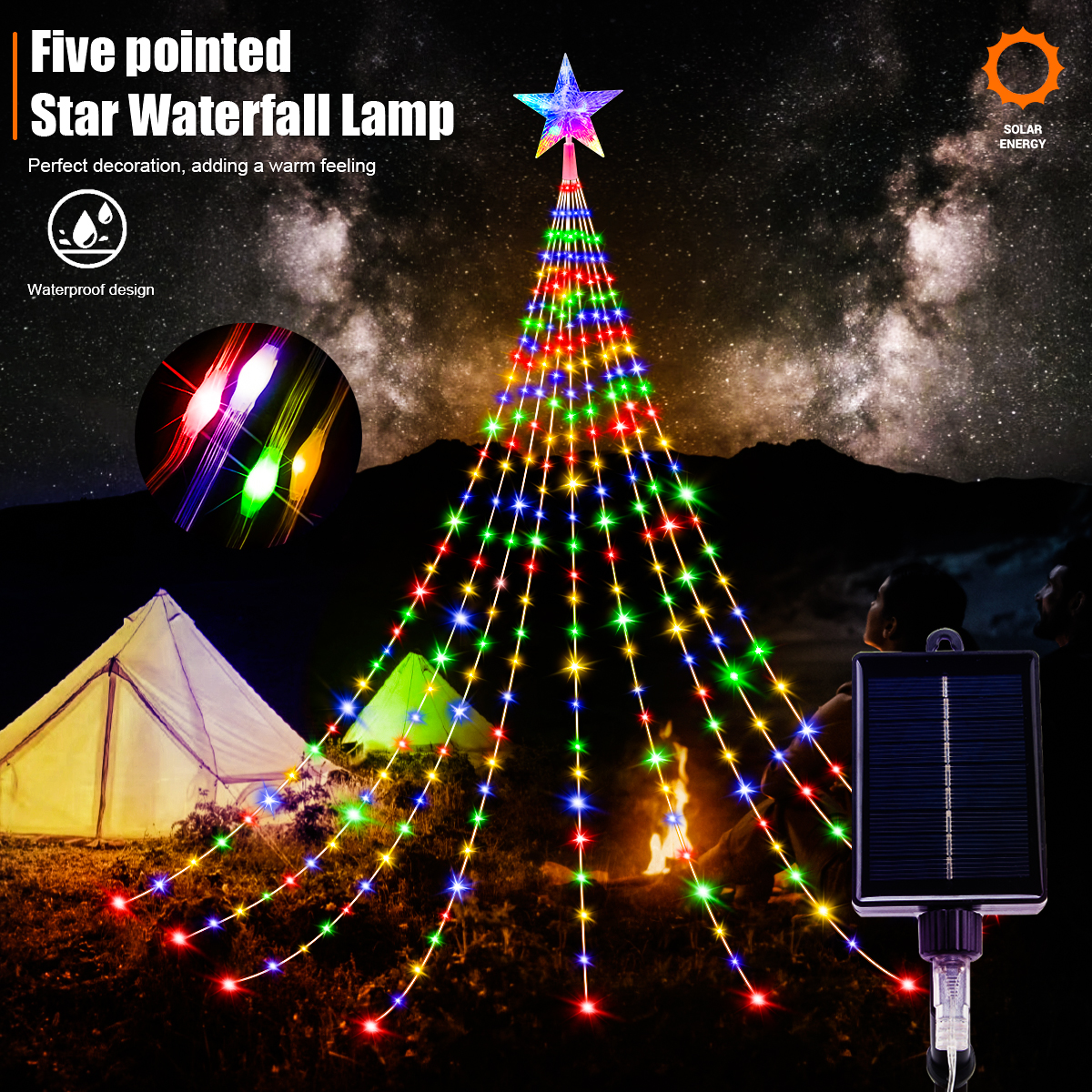 พลังงานแสงอาทิตย์กลางแจ้ง String ไฟ,280 LED Star Fairy ไฟ 9 Strands 9.8ft น้ําตกต้นไม้ไฟ 8 โหมดกันน้ําสําหรับตกแต่งสวน