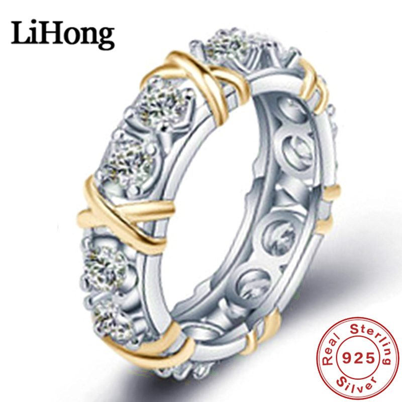 Anillo de plata de ley 925 de lujo entrelazado con anillo de cristal de circón Aaa para regalo de joyería de compromiso de una mujer 2 opciones de color