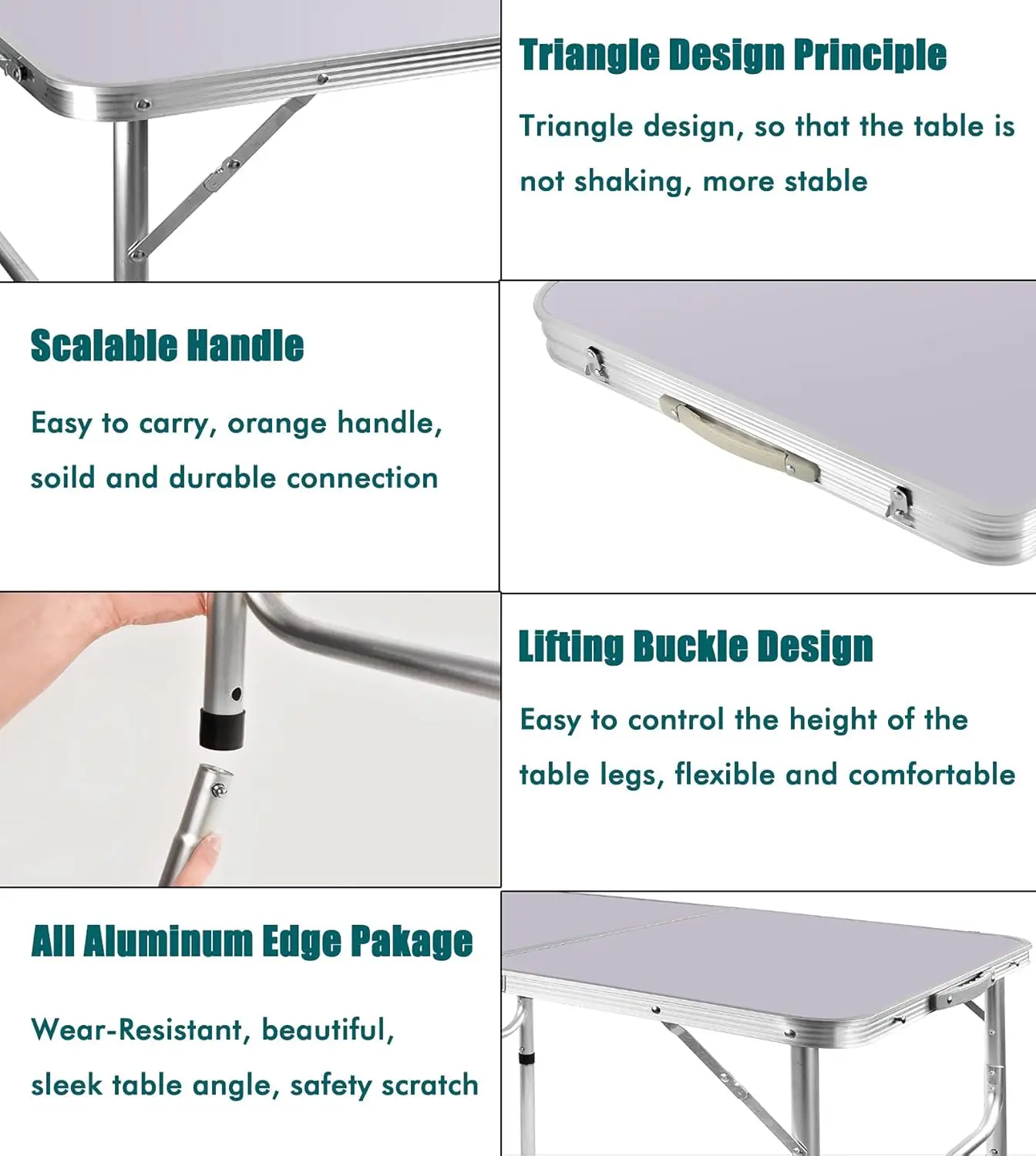 EFAN Picnic Folding Tables,3FT Heavy Duty Aluminium Portable 90x60x37/67cm Adjustable Height Lightweight for Camp+Carry Handle