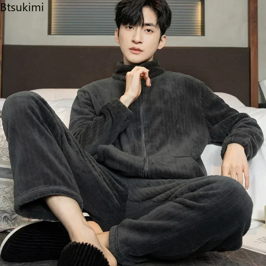 2025 conjuntos de pijamas gruesos y cálidos para hombre, conjuntos de franela de 2 piezas, ropa de dormir para hombre, traje para casa de Otoño Invierno, ropa de dormir suave, Pijama Loungewer