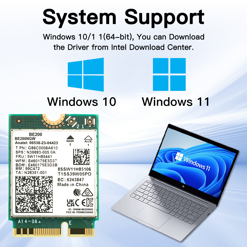 WiFi 7 BE200 Bluetooth 5,4 Tri Band 2,4G/5G/6GHz M.2 adaptador de red inalámbrico para Windows 11 PC portátil con antenas