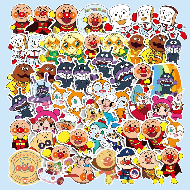 50 stücke Cartoon Anime Anpanman Graffiti Aufkleber Nette Tablet PC Wasser Tasse Handy Shell Kreative Dekorieren kinder DIY Spielzeug