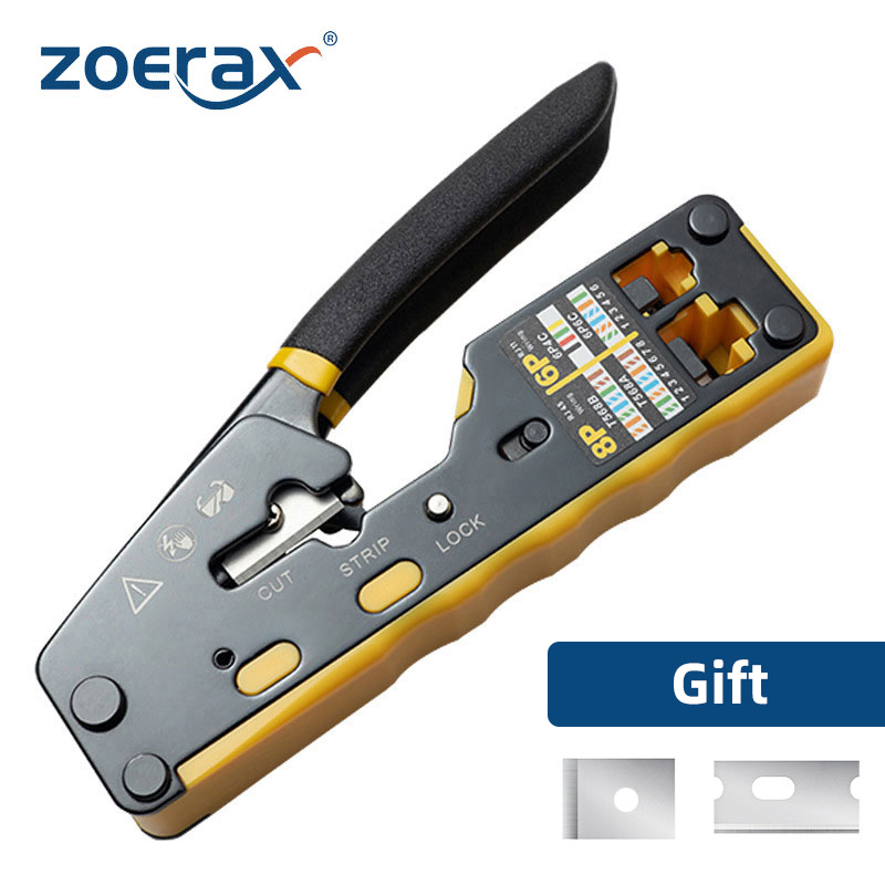 ZoeRax-Herramienta de engarzado RJ45, cortador de engarzado de paso para conector Modular Cat6 Cat5 Cat5e 8P8C, herramienta de cable todo en uno Ethernet