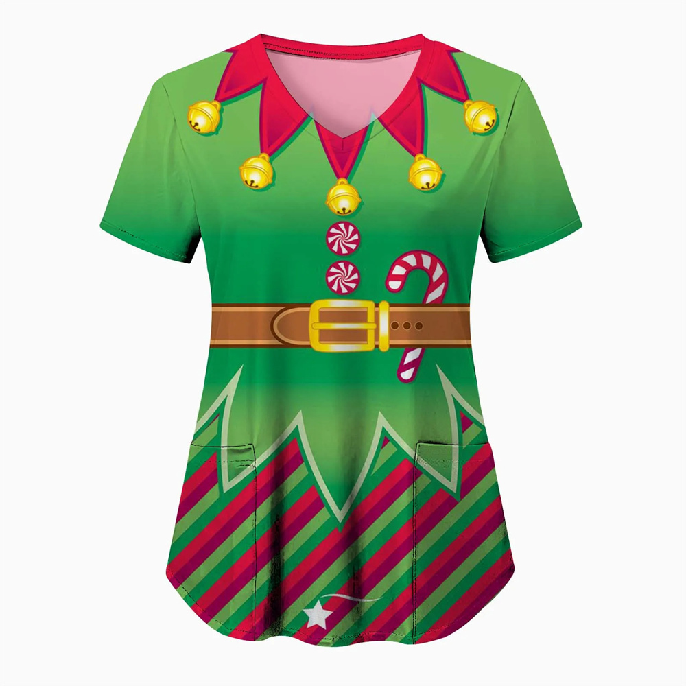 Femmes noël soins infirmiers gommages hauts uniforme de travail Blouse à manches courtes col en v t-shirt Blusas vêtements d'allaitement infirmières tunique uniforme