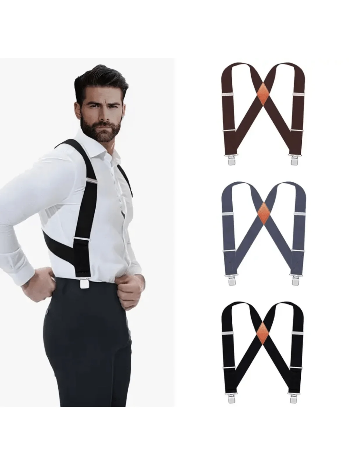 Stylish Men's Heavy-Duty 2" Wide Side Clip Suspenders - Perfect for Work, Christmas & Outdoor Adventures