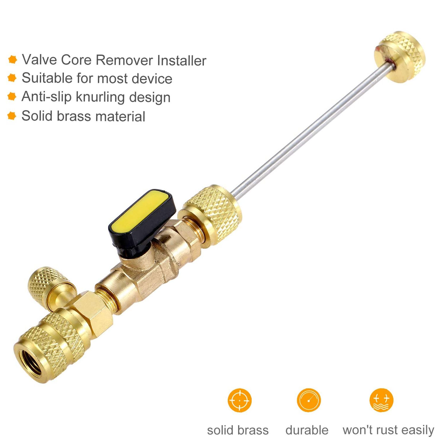 เครื่องมือติดตั้งตัวถอดแกนวาล์ว, R410A R22 AC Schrader Valve Core Remover, ขนาดคู่ 1/4 "และ 5/16" Port HVAC Valve Core Removal
