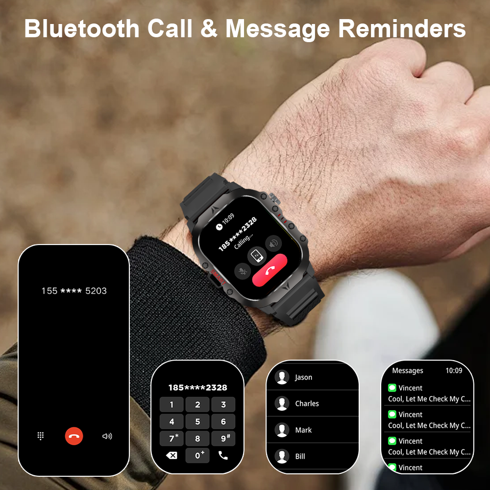 LAXASFIT nuovo orologio intelligente per sport all'aria aperta schermo da 2.01 pollici 320 MAh Bluetooth chiamata vocale torcia a LED IP68 orologio intelligente impermeabile