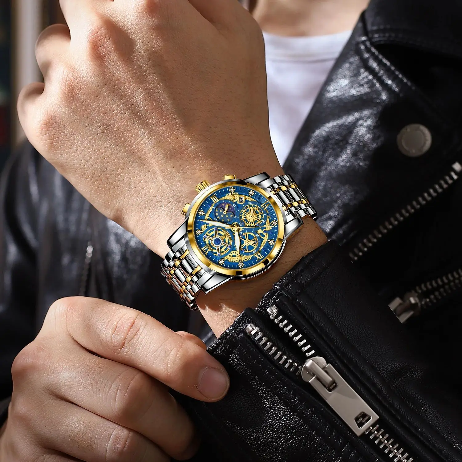 Reloj POEDAGAR de lujo de alta calidad para hombre, cronógrafo luminoso resistente al agua con fecha, Reloj de cuarzo de acero inoxidable para hombre, Reloj