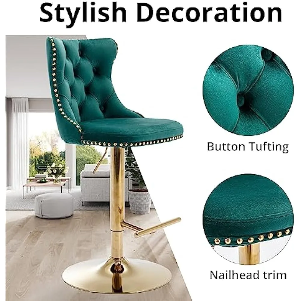 Drehbare Barhocker im 4er-Set, verstellbare Barhocker in Thekenhöhe, mit Samt gepolsterte Barstühle, Barhocker