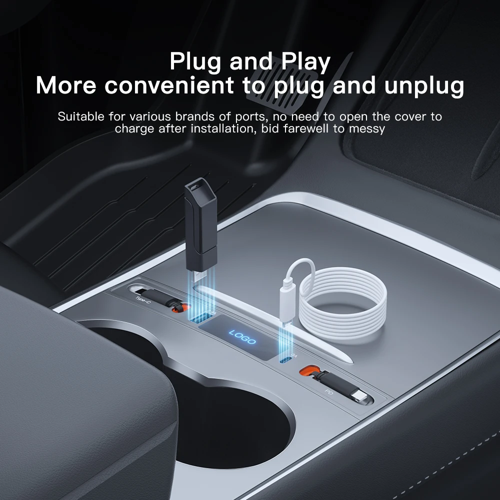 For Tesla Model 3 Model Y 27W Quick Charger USB Shunt HUB Intelligent Docking Station Car Adapter Powered Splitter Extension