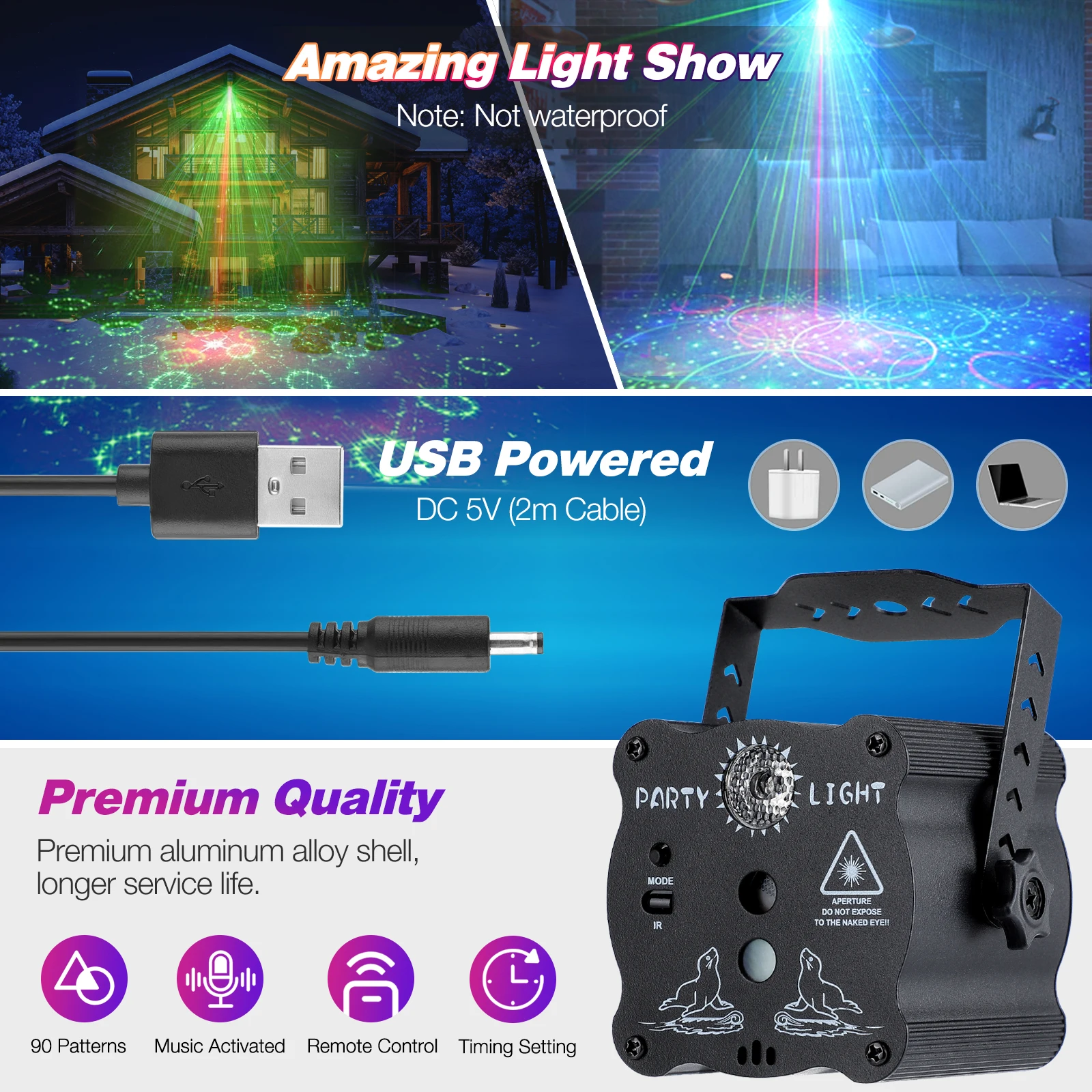 Mini RGB Laser Projector Stage Light DJ Disco LED Lamp UV Sound Strobe Stage Effect Wedding Xmas Holiday Party