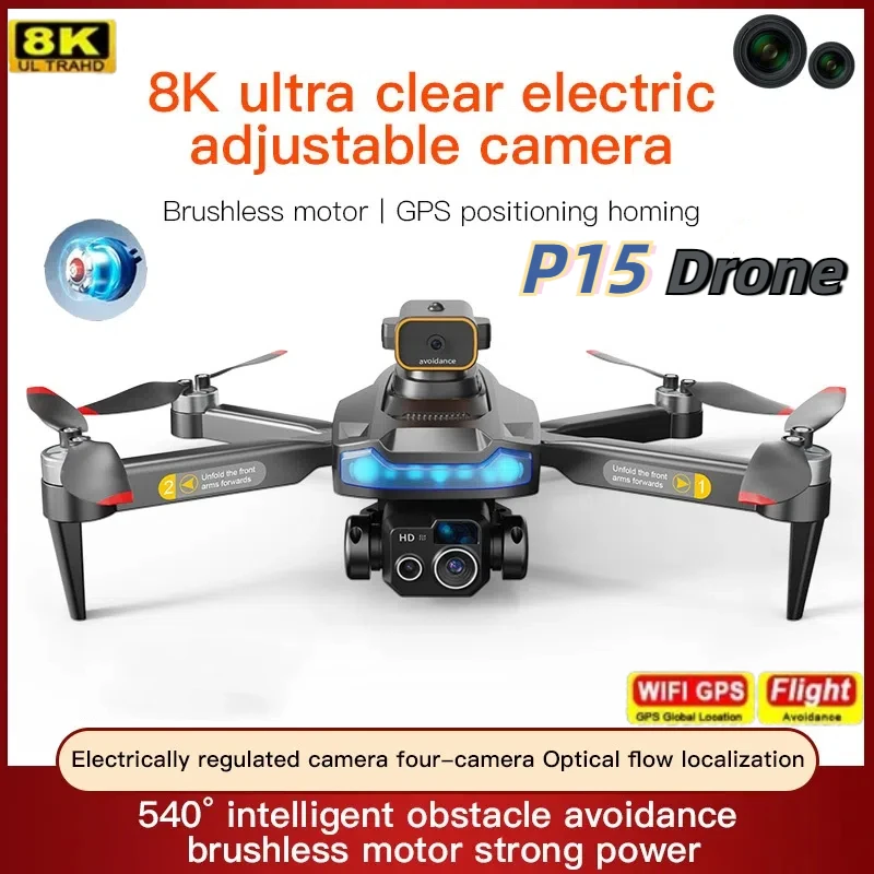 XIAOMI-Dron P15 PRO 8K HD con GPS, fotografía aérea, cámara Dual omnidireccional, evitación de obstáculos, posicionamiento de flujo óptico
