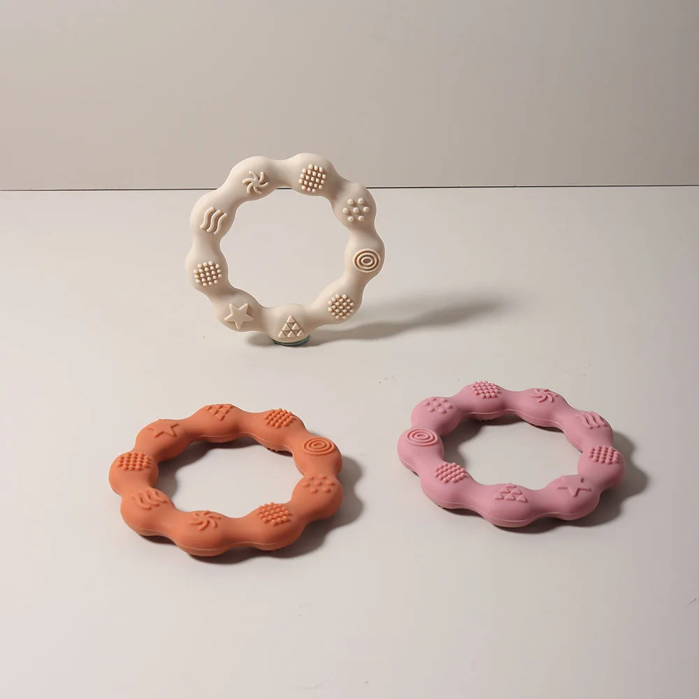 baby teether cartoon ring infant teething toy cute sensory soothing gum soft bpa free chew toy