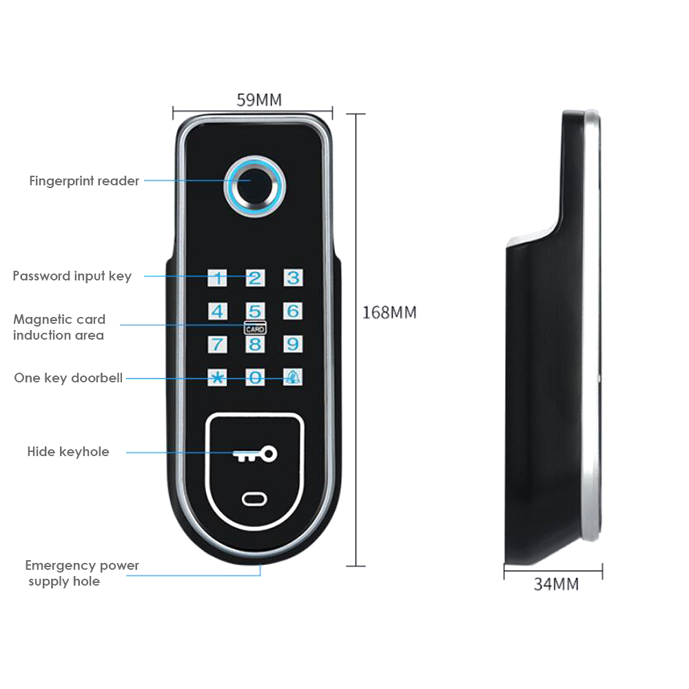 บลูทูธ Tuya App ลายนิ้วมือสมาร์ทประตูล็อครหัสผ่าน RFID การ์ดขอบ Bolt ล็อคประตูล็อคอิเล็กทรอนิกส์