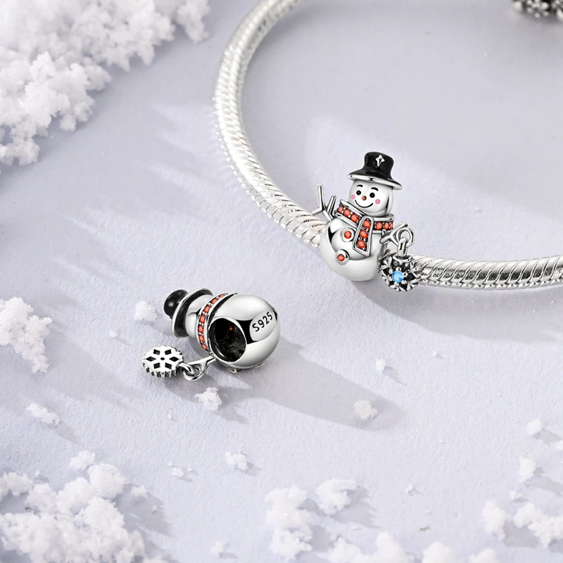 ฤดูหนาว 925 เงินสเตอร์ลิงเล่นสกี Penguin Charm Fit สร้อยข้อมือเดิมสร้อยคอเรขาคณิตเกล็ดหิมะลูกปัดเครื่องประดับ DIY Charm