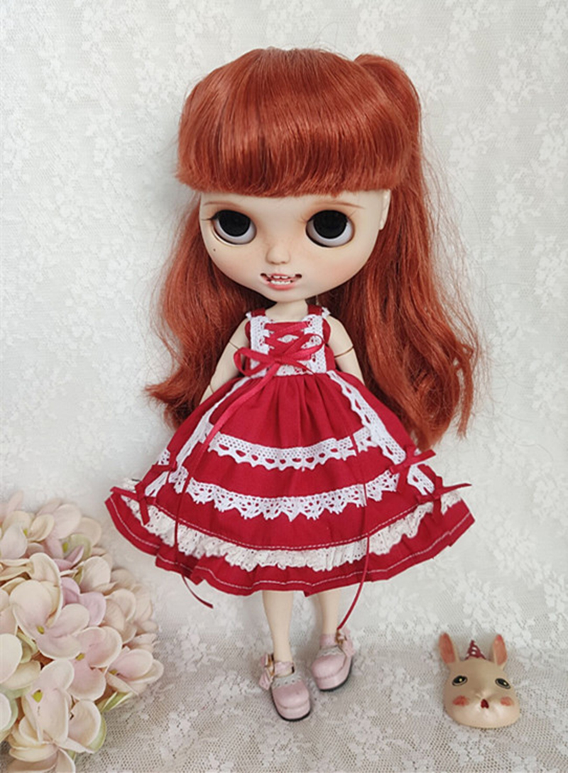Mới Blyth Màu Đỏ Rượu Vang Trắng Quần Áo Búp Bê Blyth Quần Áo Búp Bê Công Chúa Phối Ren Trắng Cho Ymy Búp Bê Licca Azones Ob24 ob27 Fr Búp Bê