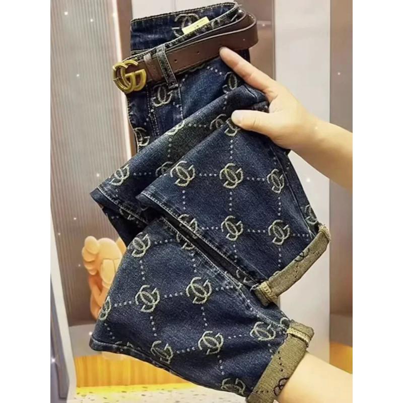 Vaqueros de mujer para otoño e invierno, cintura alta, corte holgado, corte ajustado, compras y ocio, pantalones de marca de alta gama, nuevo artículo 2024
