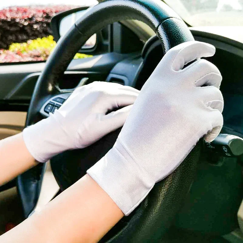 Modne letnie rękawiczki ze spandexu kobiety mężczyźni seksowne rękawiczki ochrona przed słońcem biała czarna etykieta cienkie krótkie rozciągliwe eleganckie rękawiczki do tańca