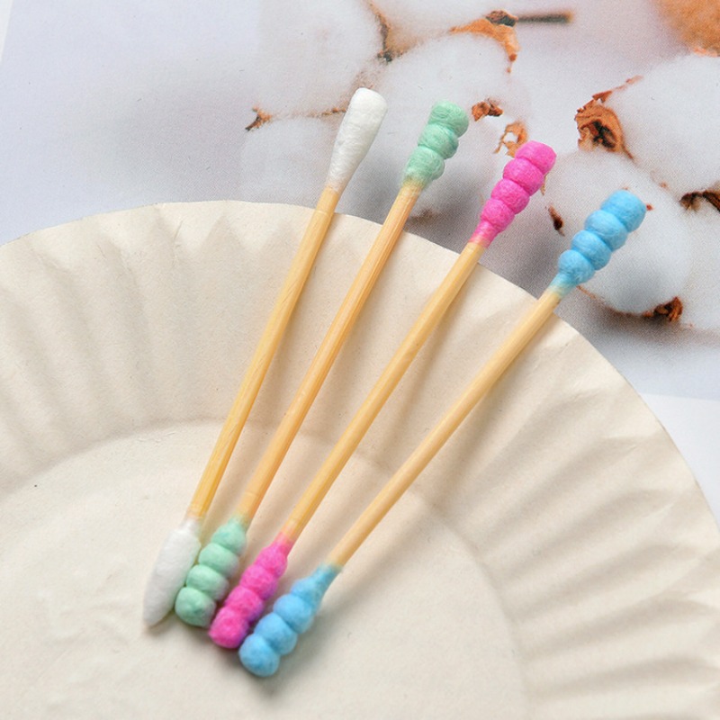 100-300 Uds. Bastoncillos de hisopo de algodón de doble cabeza rosa verde blanco removedor de maquillaje punta de bastoncillos de algodón para herramientas médicas de limpieza de nariz y oídos