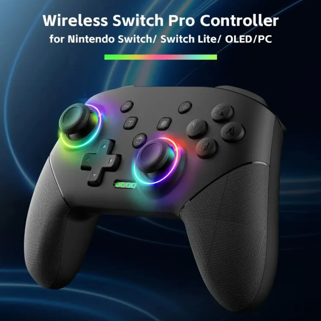Controlador sem fio rgb para nintendo switch oled/lite console pro gamepad com bateria de 600/1000mah função turbo programável
