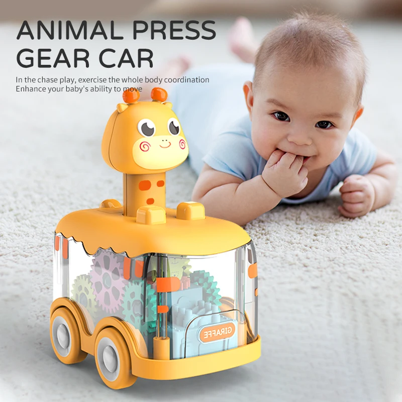 Press Gear Car Samochodzik dla dzieci Samochodzik dla dzieci Chłopiec dla dzieci Samochodzik bezwładnościowy Puzzle Zwierzęta Samochodzik