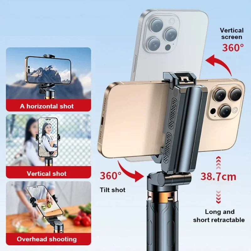 Super Mini Selfie Stick Supporto per telefono portatile Aiuto per il tiro Design integrato versatile Telecomando Bluetooth per trasmissione in diretta