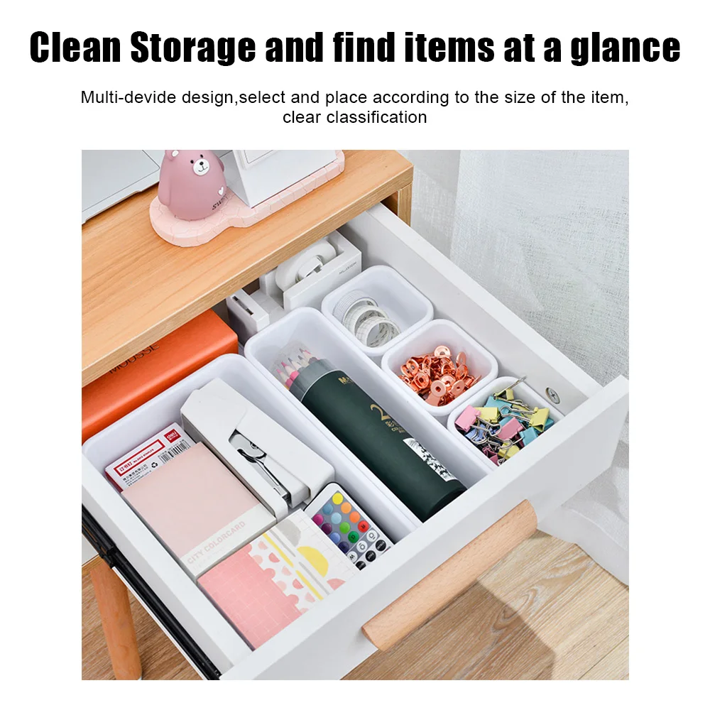 8 unid/set cajón de almacenamiento caja de almacenamiento artículos diversos soporte de joyería caja organizadora de maquillaje cocina baño bandejas de almacenamiento cubierta de armario