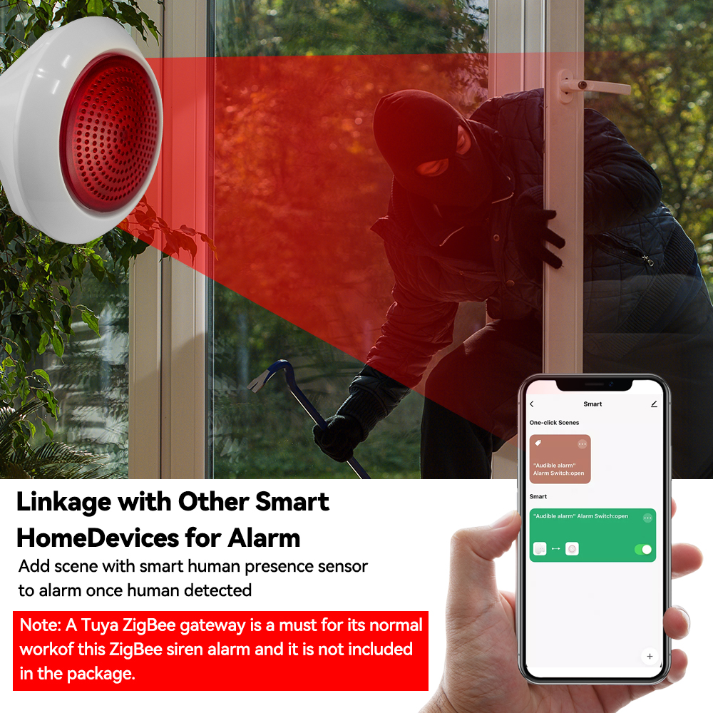 Meian Wireless Sound Flash Alarm Siren Tuya Zigbee 110V 220V Sirena Alarma 100dB Alarme System Security SmartLife Control
