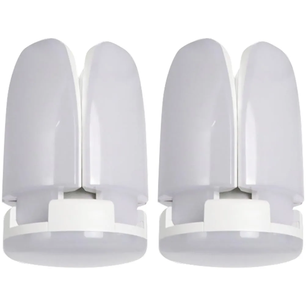 2 szt. Regulowane lampy LED do garażu z 4 panelami, 6500K, gwint E27, bez potrzeby użycia narzędzi, łatwa instalacja, składane panele, lampy do garażu z 4 panelami