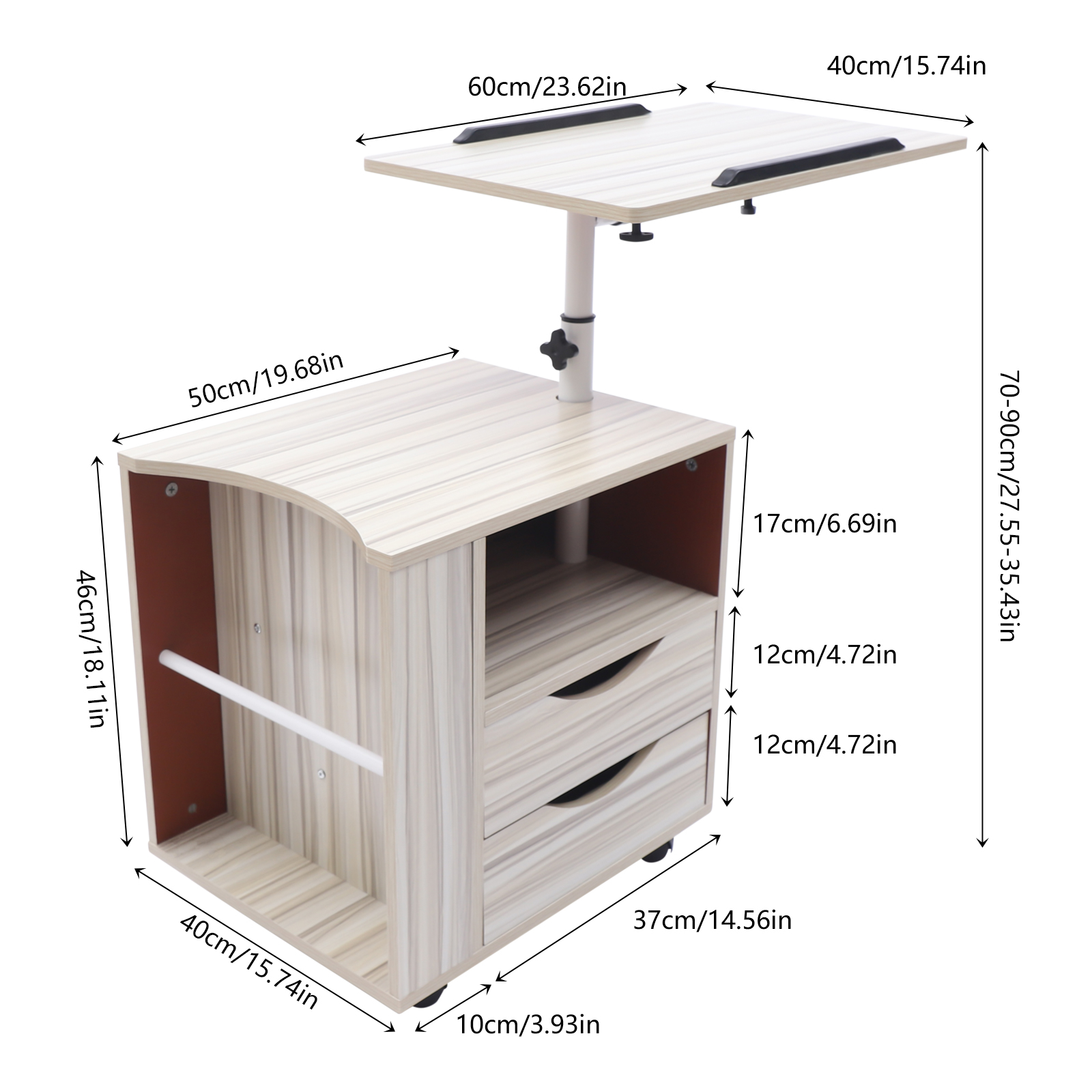 Multi-Layer Storage Desk Lifting Bedside Table End Tables Removable Bedside with Lockable Wheels