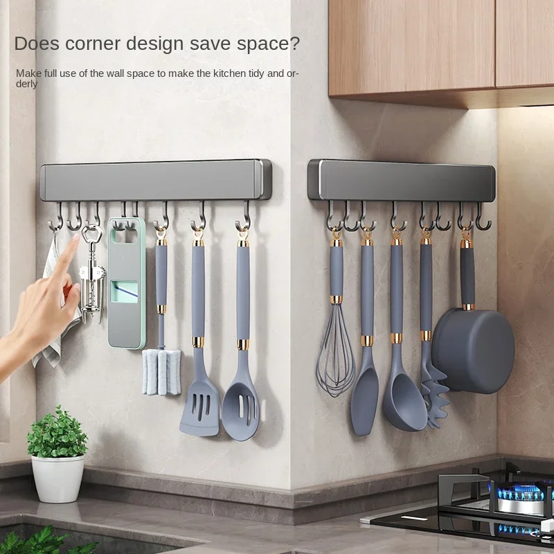 เครื่องครัว Hooks Rack Organizer ชั้นวางของติดผนังช้อนผู้ถือเครื่องครัวอุปกรณ์เสริม