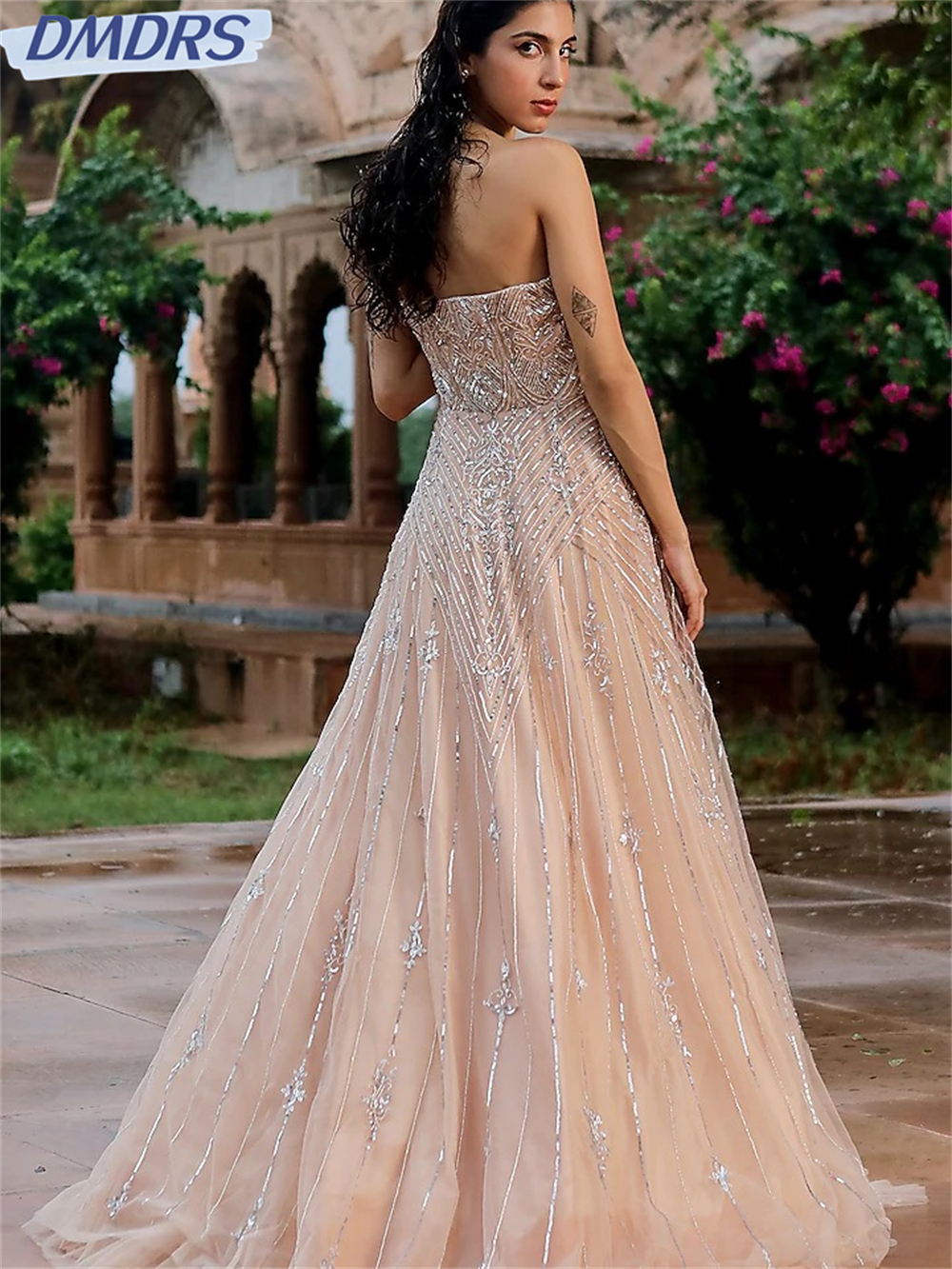 チュールのイブニングドレス,ストラップレス,台形の形,ノースリーブ,地面の長さ,エレガント,2022