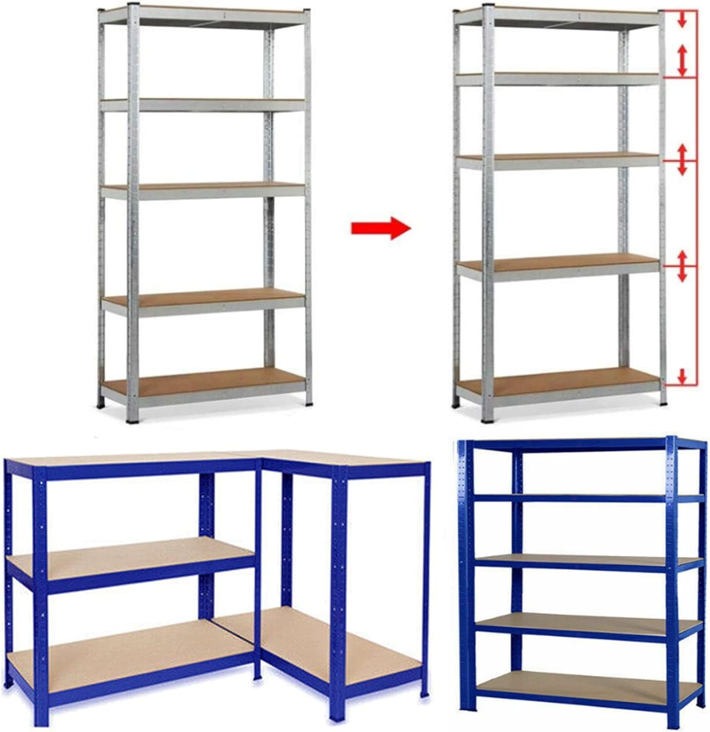 Estantería de Metal de alta resistencia, estantería de 5 niveles con marco de acero, Panel de MDF, capacidad de carga de hasta 875kg