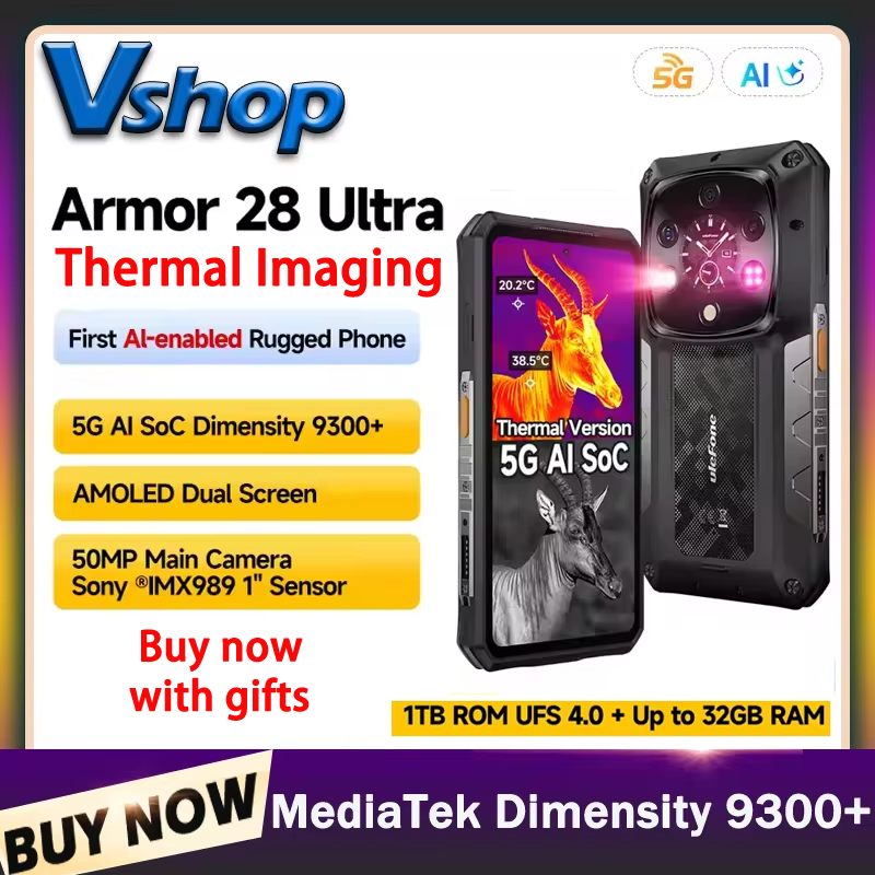 Ulefone Armor 28 Ultra 5G AI Thermal Imaging Rugged Phone 16GB+1TB Smartphone Android 14 AMOLED 6.67" Dimensity 9300+ 120W 5G