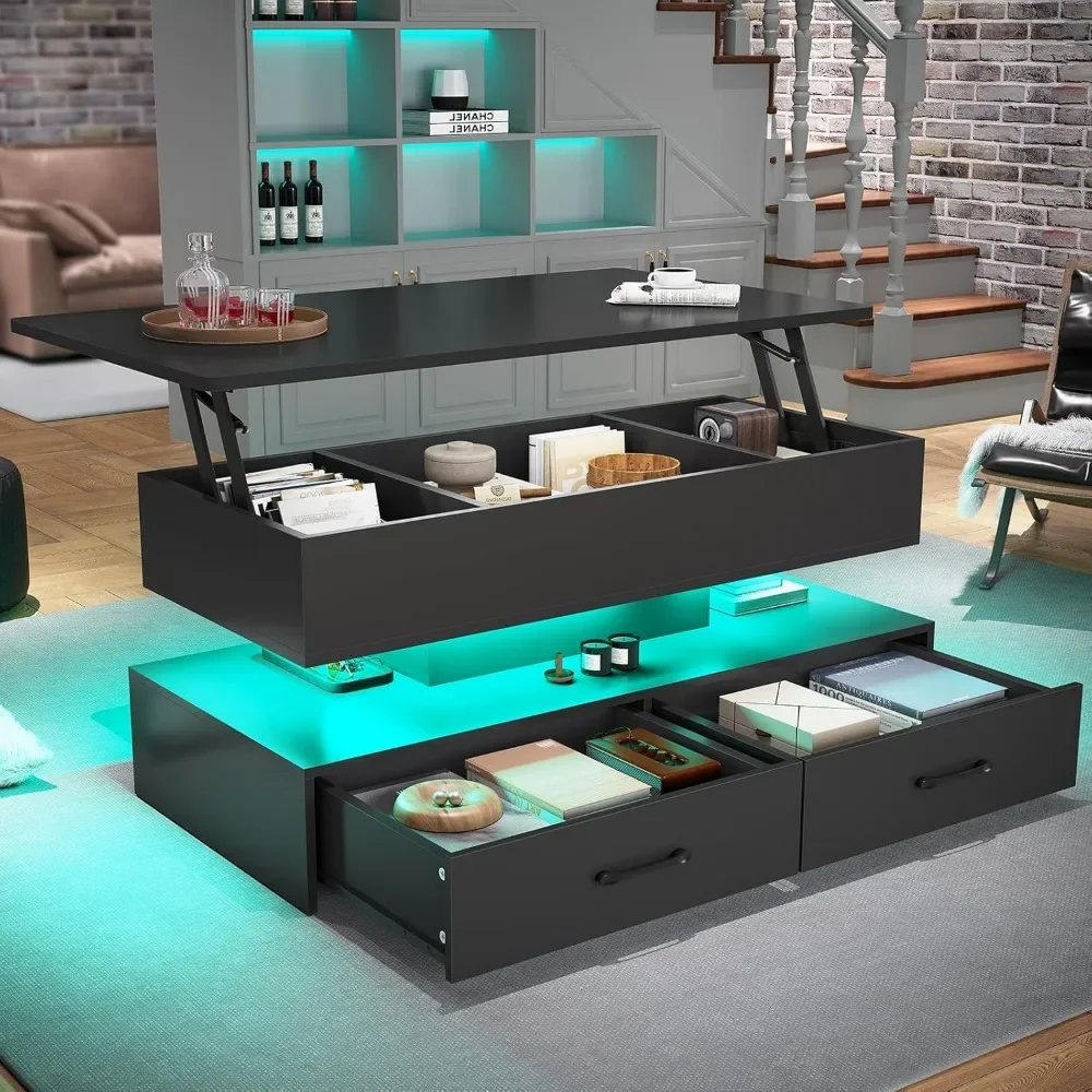 Mesa de centro elevatória de 40", mesas de centro com armazenamento para sala de estar, mesa de centro pequena com 2 gavetas