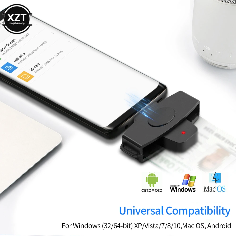 USB ประเภท C สมาร์ทแบบพกพา Card Reader อะแดปเตอร์ทั่วไป Access CAC สมาร์ทการ์ดซิมการ์ด/IC Bank ชิปการ์ดสําหรับแล็ปท็อปโทรศัพท์