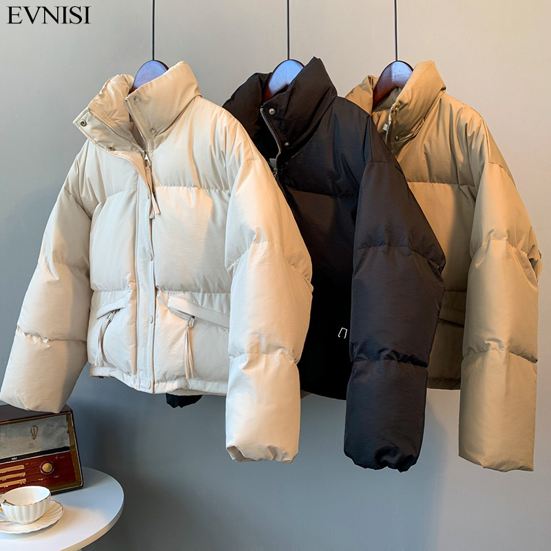EVNISI Casual Vrouwen Losse Dikker Jas Button Up Effen Warm Brood Kleding Voor Vrouwen Puffer Jassen Herfst Vest Jas 2023