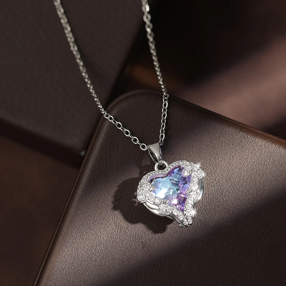 ZAKOL splendida collana con ciondolo a forma di cuore d'amore con zirconi colorati per le donne regalo di gioielli con catena al collo in acciaio inossidabile di moda