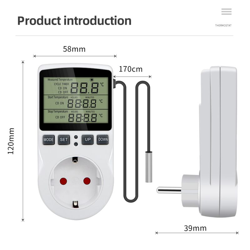 Enchufe con temporizador UE/EE. UU./FR, termostato, controlador de temperatura Digital, toma de corriente con interruptor de temporizador, sonda del Sensor, calefacción y refrigeración