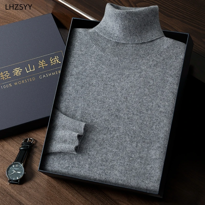 Herbst Winter Neue 100% Kaschmir Pullover männer rollkragen Rollkragen Stricken Pullover Jugend Lose Warme Business Casual Solide Top
